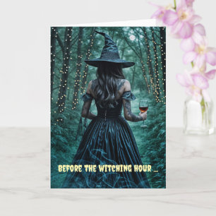 Halloween Hexe und Wein im verzauberten Wald Karte