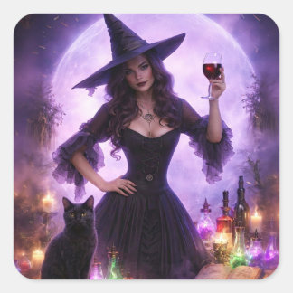 Halloween-Hexe und Wein Süßer Aufkleber