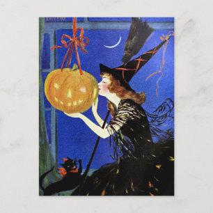 Halloween Hexe Vintage Art Postkarte