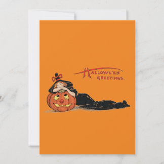 Halloween-Hexe Vintage-Kunst-Grußkarte Feiertagskarte