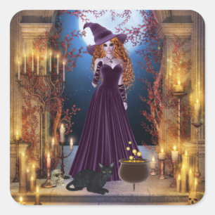 Halloween Hexe von Candlelight Quadratischer Aufkleber