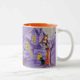 Halloween-Hexe - zwei Ton-Tasse Zweifarbige Tasse