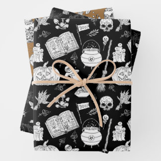 Halloween Hexen brauen, tränken, Katzen, Kürbisfle Geschenkpapier Set