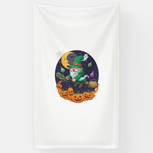 Halloween Hexen Gnom Besenstiel Kürbisse Mond Banner