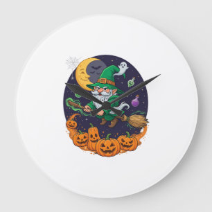 Halloween Hexen Gnom Besenstiel Kürbisse Mond Große Wanduhr