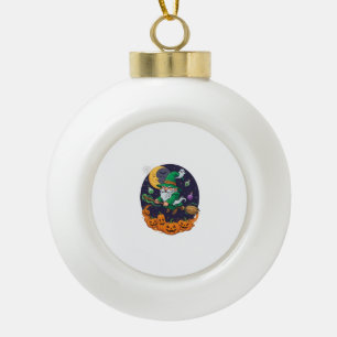 Halloween Hexen Gnom Besenstiel Kürbisse Mond Keramik Kugel-Ornament