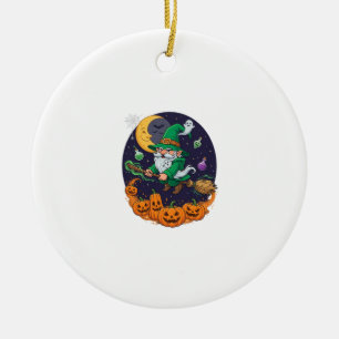 Halloween Hexen Gnom Besenstiel Kürbisse Mond Keramik Ornament