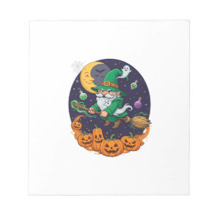 Halloween Hexen Gnom Besenstiel Kürbisse Mond Notizblock