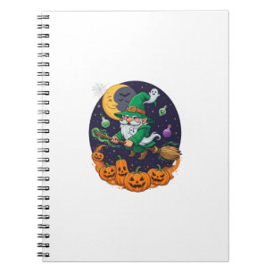 Halloween Hexen Gnom Besenstiel Kürbisse Mond Notizblock
