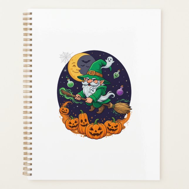 Halloween Hexen Gnom Besenstiel Kürbisse Mond Planer (Vorderseite)