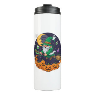 Halloween Hexen Gnom Besenstiel Kürbisse Mond Thermosbecher
