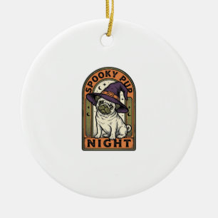 Halloween-Hexen-Hund-vintage-graviertes-Shirt-Desi Keramik Ornament