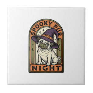 Halloween-Hexen-Hund-Vintage-Stich-Shirt-Design Fliese