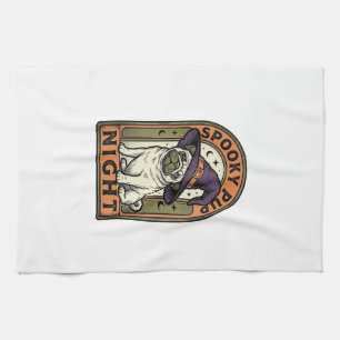Halloween-Hexen-Hund Vintage-Stich-Shirt-Design Geschirrtuch