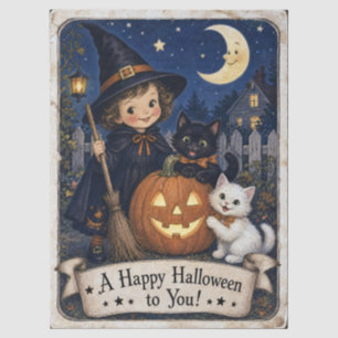 Halloween-Hexen-Kätzchen Mond im Vintage-Stil Seidenpapier