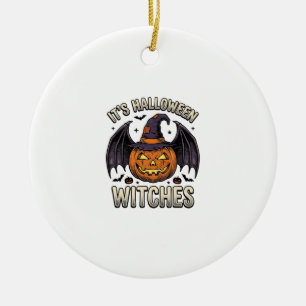 Halloween Hexen Kürbis Vintage Fledermaus Shirt_1 Keramik Ornament