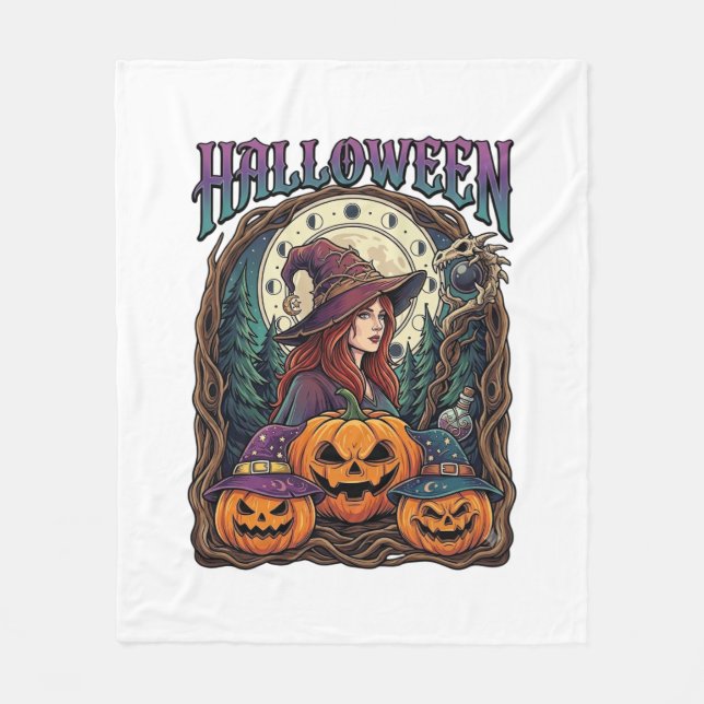 Halloween Hexen Kürbisse Mondphasen_1 Fleecedecke (Vorderseite)