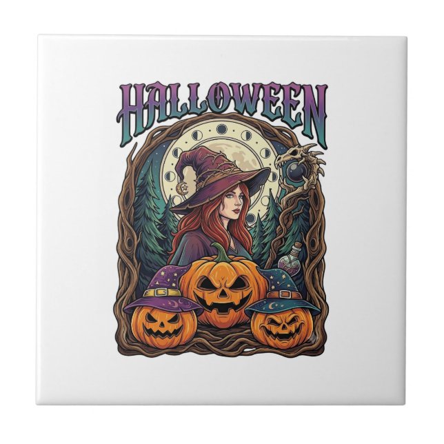 Halloween Hexen-Kürbisse Mondphasen_1 Fliese (Vorderseite)