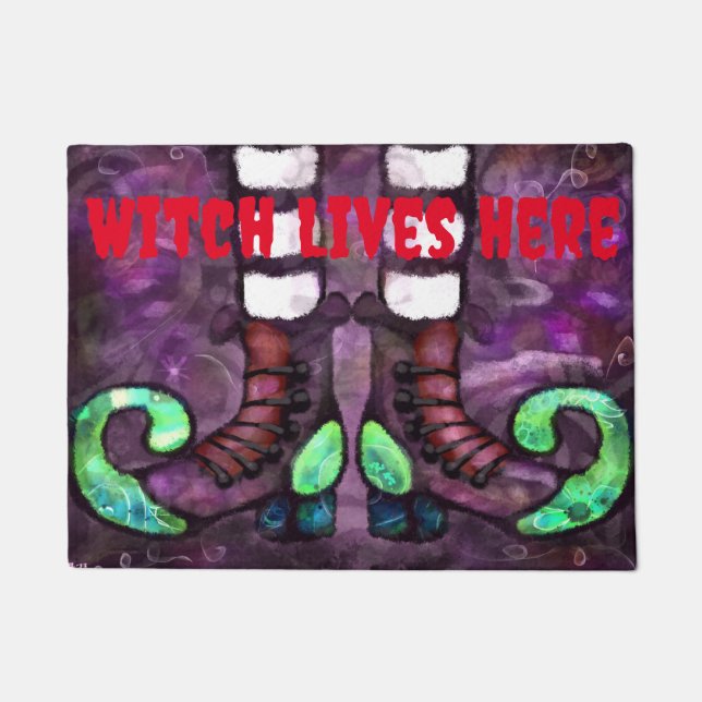 Halloween Hexen lebt hier Stiefel whimsical Fußmatte (Vorderseite)