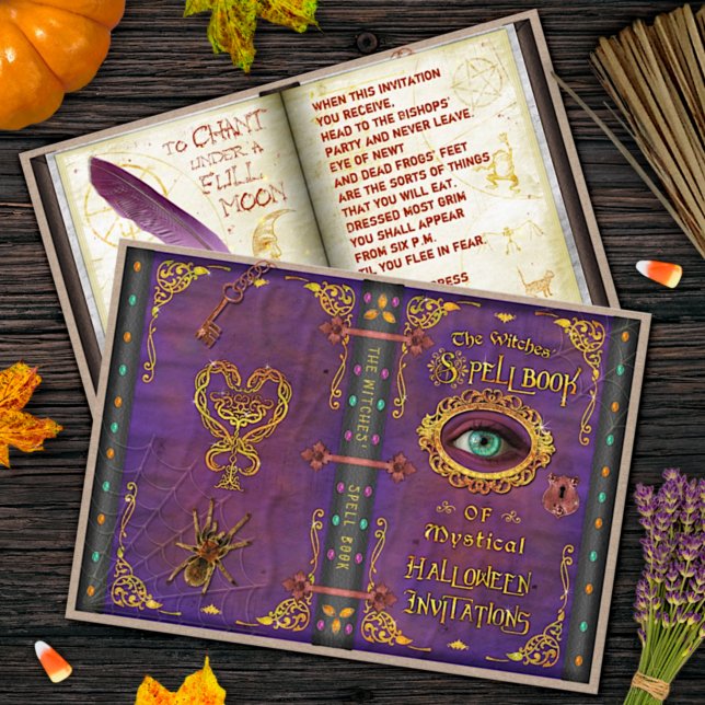 Halloween Hexen Magic Zauberbuch Eyeballspinne Einladung (Von Creator hochgeladen)