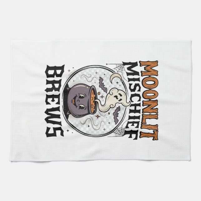 Halloween Hexen Mond Unfug Geschirrtuch (Horizontal)