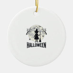 Halloween Hexen Mond Vintage Gravur Design_1 Keramik Ornament
