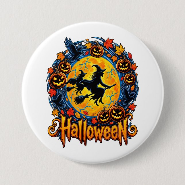 Halloween-Hexen Mondlicht Button (Vorderseite)