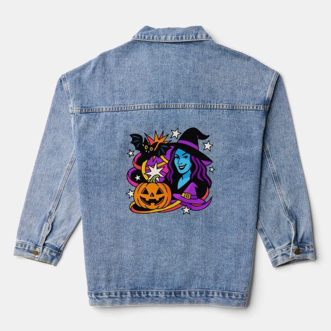 Halloween-Hexen-Pop-Art-Denimjacke, farbenfroh bun Jeansjacke (Rückseite)