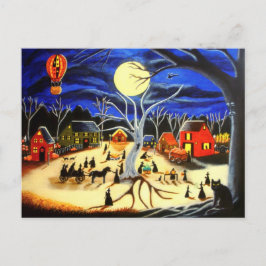 Halloween, Hexen, Schwarz, Katze, heiß, Luftballon Postkarte