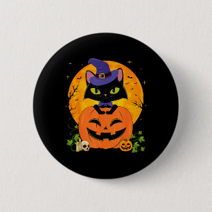 Halloween Hexen Schwarze Katze und Kürbis Mädchen Button