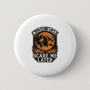 Halloween-Hexen-Shirt Süßigkeiten Gruselig Vintage Button