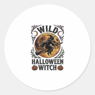 Halloween-Hexen-Shirt Vintage-Besen-Mond-Grafik_1 Runder Aufkleber