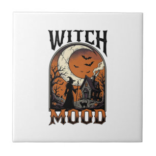 Halloween-Hexen-Shirt Vintage Geister-Mond-Design_ Fliese