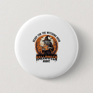 Halloween Hexen-Shirt Vintage-Zauberbuch-Lesende D Button