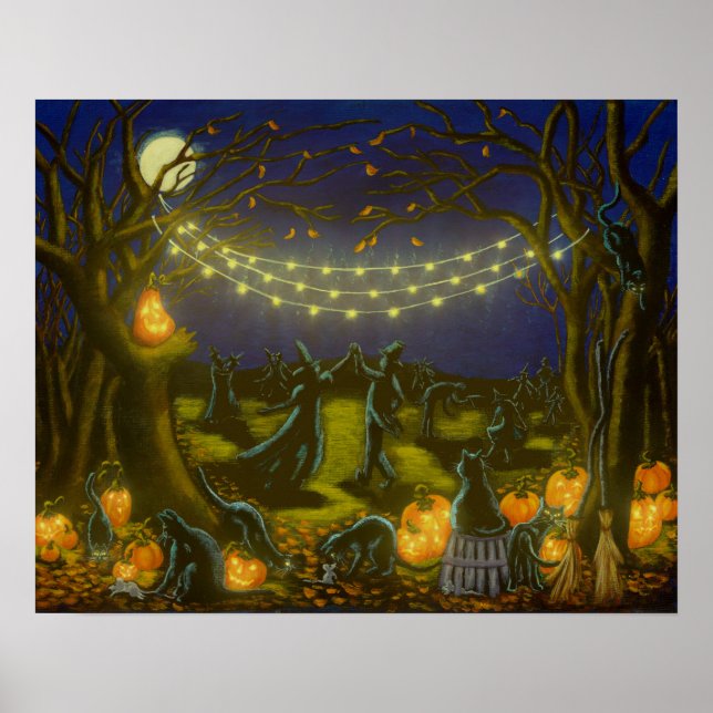 Halloween Hexen tanzen im Mondschein Poster (Vorne)
