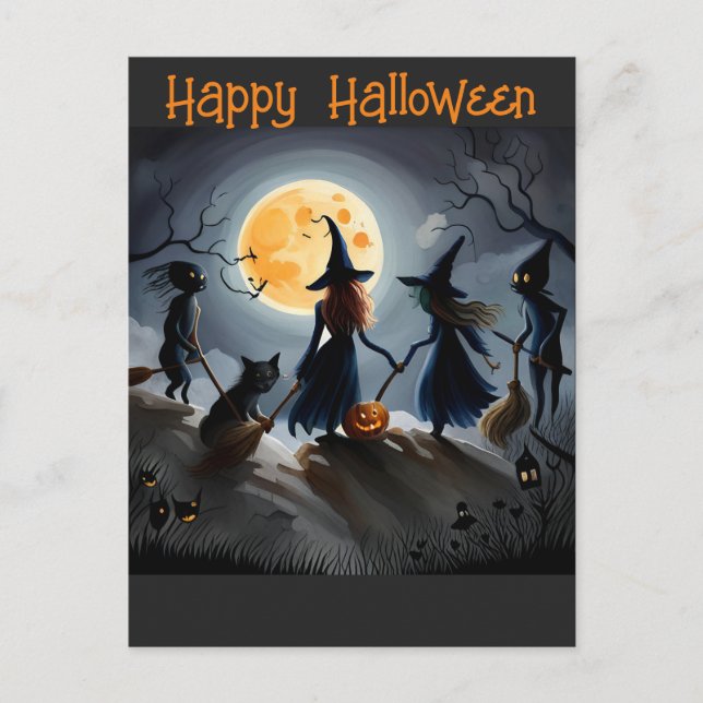 Halloween Hexen und Freunde Postkarte (Vorderseite)