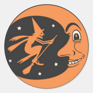 Halloween Hexen und Mond Runder Stickers