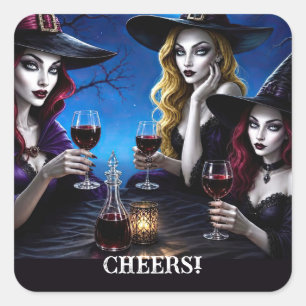 Halloween-Hexen und Wein Süßer Aufkleber