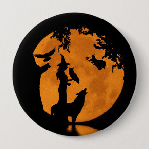 Halloween Hexen, Wolf Raven und Owl Button