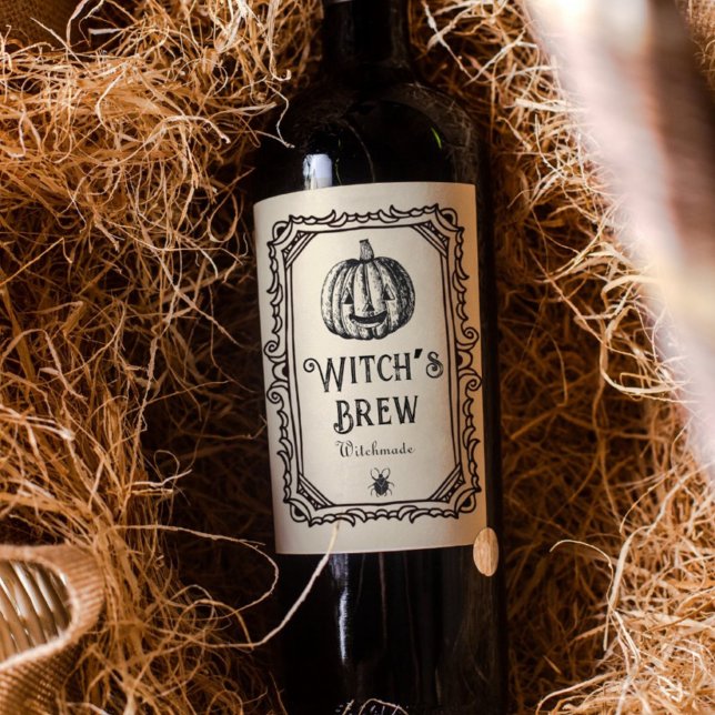 Halloween Hexenbraun trinkt Funny Spooky Wine Weinetikett (Von Creator hochgeladen)