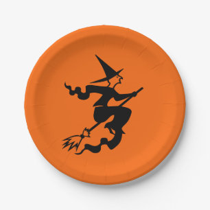 Halloween Hexenbroomstick Orange Black 4Ann Pappteller