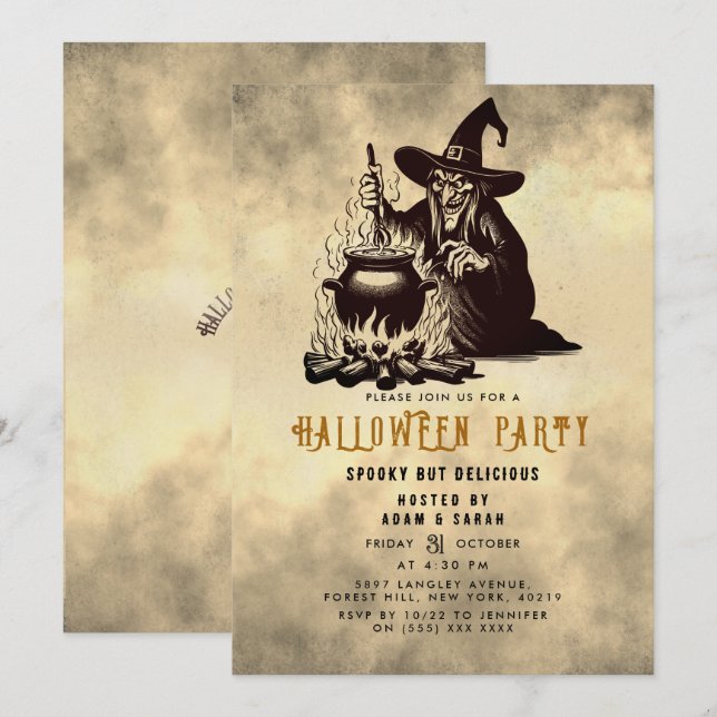 Halloween Hexenessen Einladung (Vorne/Hinten)