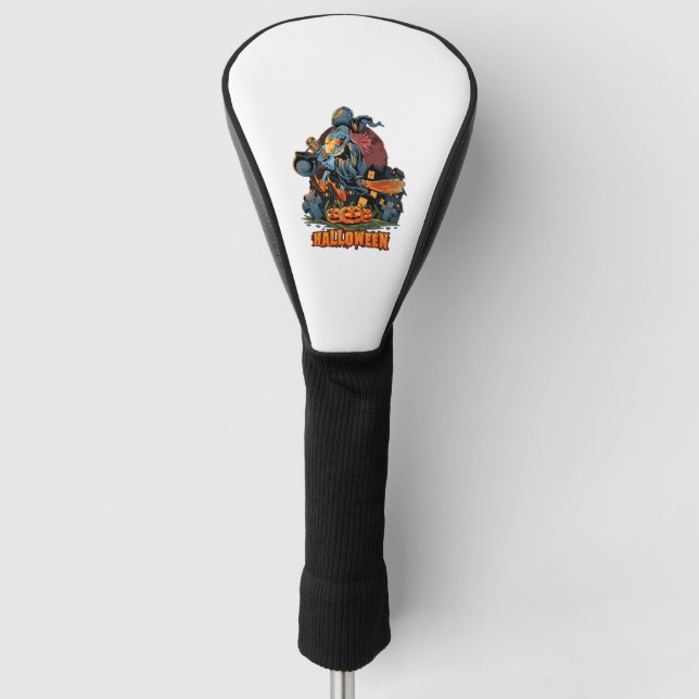 Halloween-Hexenfliegen mit Besenpfahl Golf Headcover (Vorderseite)