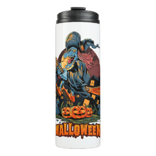 Halloween-Hexenfliegen mit Besenpfahl Thermosbecher
