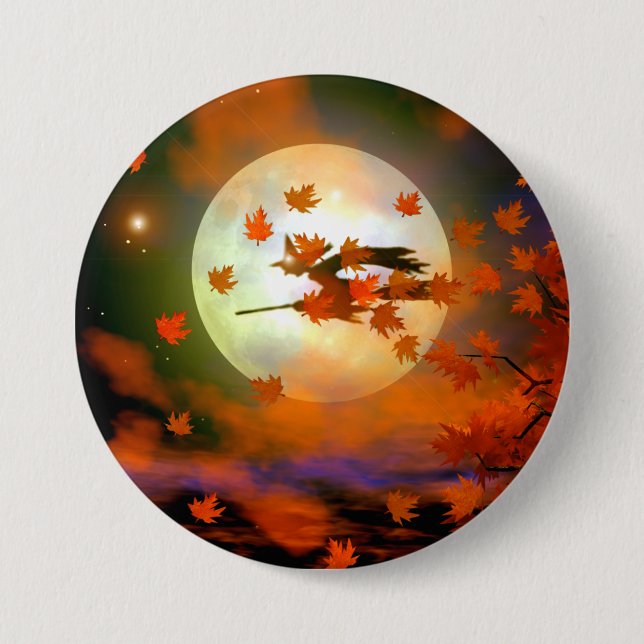 Halloween-Hexenflug Button (Vorderseite)