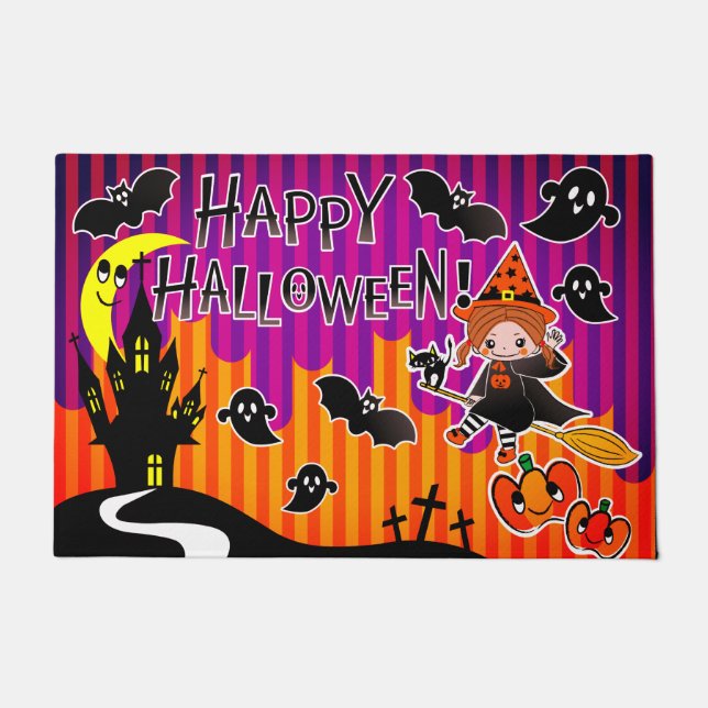 Halloween Hexenghost und Fledermäuse Fußmatte (Vorderseite)