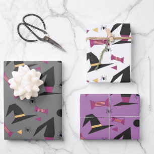 Halloween Hexenhut Candy Orange Black Lila Geschenkpapier Set