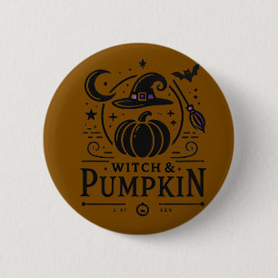 Halloween Hexenhut und Pumpkin Design Magic Art Button