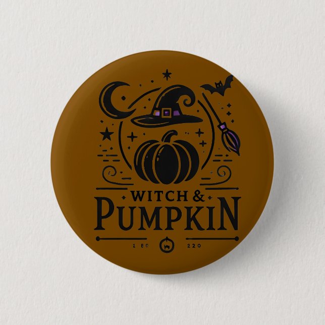 Halloween Hexenhut und Pumpkin Design Magic Art Button (Vorderseite)