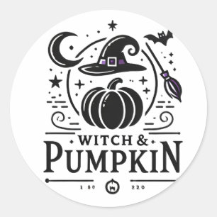 Halloween Hexenhut und Pumpkin Design Magic Art Runder Aufkleber